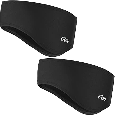 Sport Stirnband Ohrenwärmer Haarband für Damen und Herren-Frühling/Herbst/Winter Fleece Ohrenschützer Stirnbänder Windstopper für Joggen Laufen Wandern Fahrrad und Motorrad Fahren 2er Schwarz