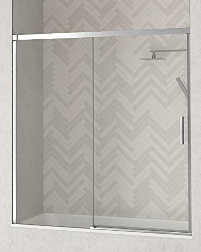 Paroi de Baignoire Coulissante | Verre 6 mm Anti-calcaire | 1 Fixe + 1 Porte Coulissante | H 150 cm | Chrome Transparent 165 cm (Réglable 159-164 cm)
