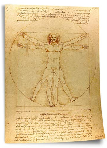 Printistico Poster Leonardo da Vinci - Vitruvianischer Mensch Kunstdruck ohne Rahmen, Wandbild - A4, A3, A2, A1, A0, XXL - Wohnzimmer, Schlafzimmer, Küche, Deko