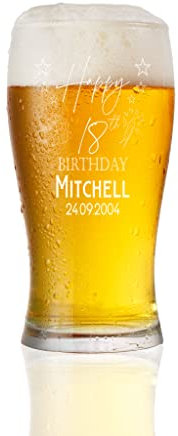 ukgiftstoreonline 18th Birthday Personalised Beer Glasses Gift for Him with Star Design
