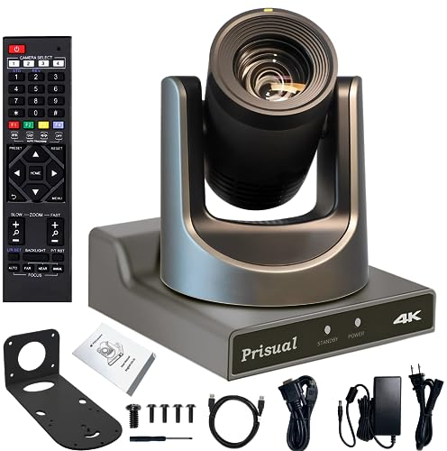 Prisual 4K NDI PTZ Camera with 20X Optical Zoom, AI Auto Tracking, HDMI/SDI/USB/IP NDI Live Streaming Video up to 4K60fps, 4K PTZ Camera for Church Services, Worship Events, vMix, OBS and PoE Support