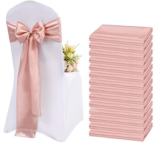 Teruntrue 50 Stück Rose Gold Satin Stuhlschärpen Stuhl Dekorative Schleife Entworfene Stuhlabdeckung Stuhlschärpen für Hochzeitsempfang Party Hotel Zuhause Küche Dekoration (Rose Gold)