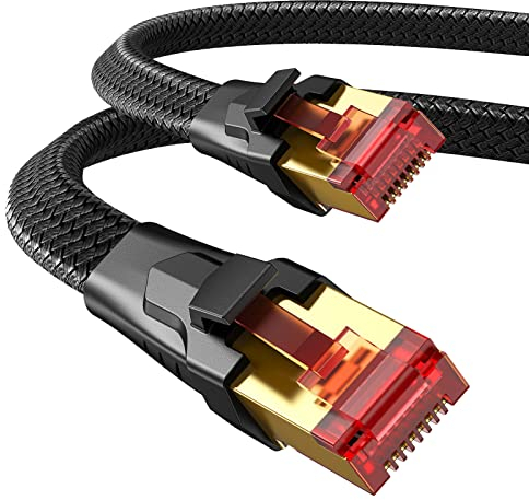 SNOWKIDS Cat 8 LAN kabel 1m, 40Gbps LAN Kabel Hochgeschwindigkeits 2000MHz S/FTP Ethernet Kabel Gigabit RJ45 Nylon geflochtener Vergoldeter Patchkabel für PS5/4 Router Modem TV Switch Laptop