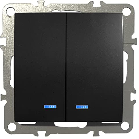 2-Fach Schalter Lichtschalter Doppel-Schalter Serienschalter mit Kontrollleuchte Unterputz 220-250V 10A Schwarz Matt