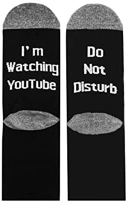 Chaussettes Homme et Femme Coton Chaussettes Drôle avec Lettre DO NOT DISTURB, I AM GAMING Chausettes Fantaisie Unisexe Cadeau de Noël pour les Amis Joueurs (Noir&Youtube)