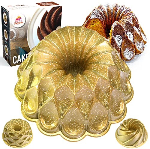 CapeCake Moule à gâteau rond en aluminium moulé de 24 cm de diamètre, moule à gâteau cannelé de qualité supérieure, moule à gâteau rond avec double couche de revêtement antiadhésif, moule cannelé