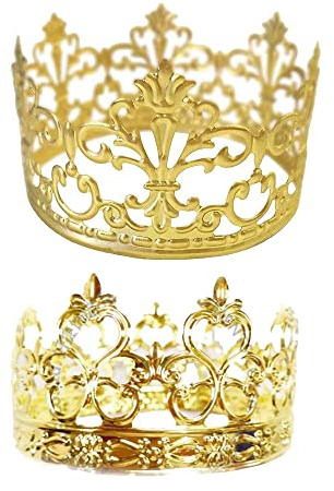 2 Pcs Gold Crown Cake Topper Gold Tiara Birthday Mini Crown for Birthday Party Wedding Accessories Cake Decoration