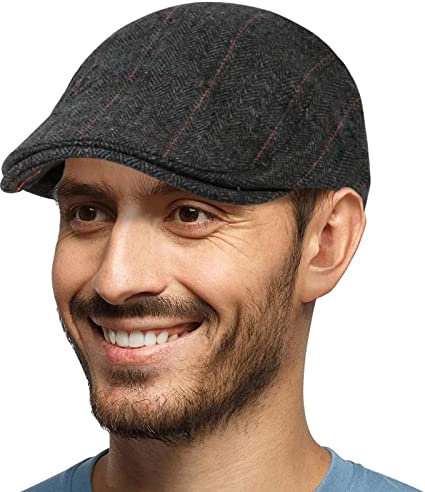 HAPPYPOP 60% Wolle Schirmmütze Herren Schiebermütze Schwarz Driving Cabbie Jagd Flatcap Newsboy Cap