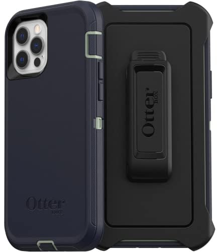 OtterBox Defender Series Screenless Edition Case for iPhone 12 & iPhone 12 Pro (Only) - Holster Clip Included - Non-Retail Packaging - Varsity Blues (Sage/Blue)