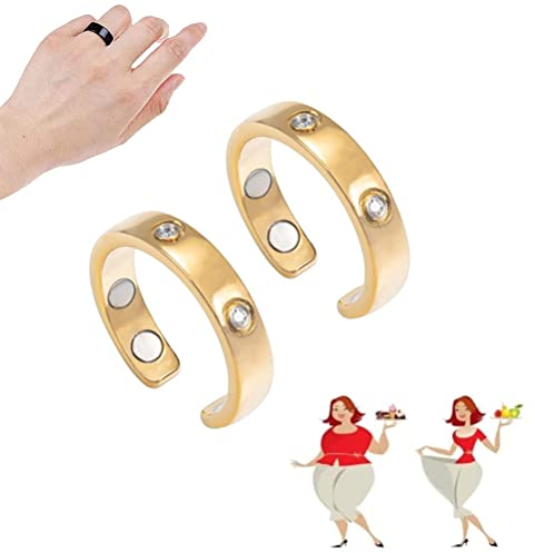 Ring Magnetringe,6 * 6 * 5 2 Stück Lymphdrainage Magnetring Gewichtsverlust Offener Fingerring Magnetring Männer und Frauen (2 Stück golden)
