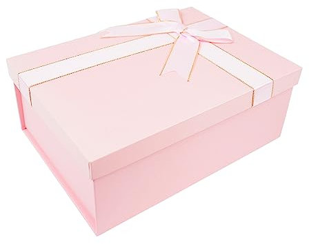 Scatole regalo rosa con coperchio e fiocco a nastro fisso, 225x160x85 mm Piccole scatole regalo per regali, robusta scatola di cartone pieghevole di lusso con coperchio (1 pezzi)