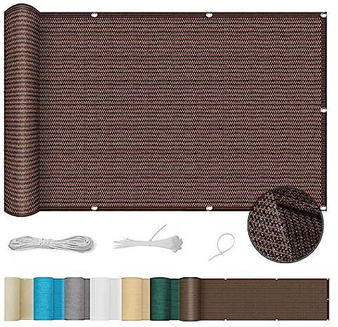 Windschutz Sichtschutz 135 x 550 cm Leicht Transparent UV-Schutz Windschutz Matte mit Ösen und Kordel für Balkon Terrasse Garten, Taupe
