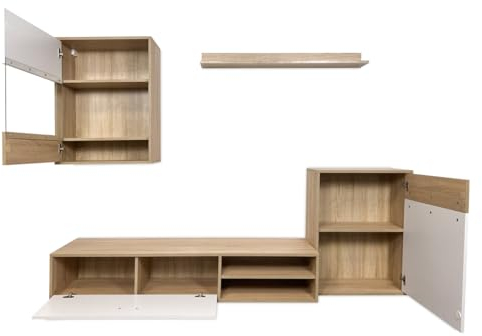 Somnia Descanso - Mueble de Salón Moderno, Módulos de Comedor, Modelo Leia, Acabado en Blanco y Cambria, Medidas: 220 cm (Ancho) x 100 cm (Alto) 40,5 cm (Fondo)