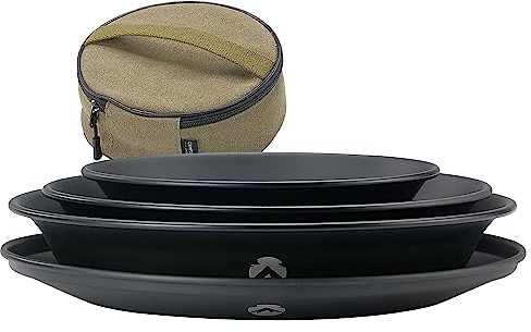 CAMPINGMOON Camping Plates Stainless Steel 4pcs Black BKS395-1S
