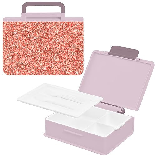 Kcldeci Bento Box Container Coral Pink Glitter Bento Box Lunch Box Bento Box with Lunch Containers Meal Prep Lunch Box for Toddler/Kids/Adults