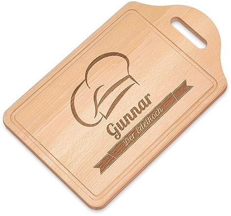 Maverton Schneidebrett mit Gravur, Küchenbrett aus Buchenholz | Personalisiertes Küchenbrett aus Buchenholz, rechteckiges Brotzeitbrett mit Wunschmotiv für Männer, Größe: 38x23 cm, Edelkoch