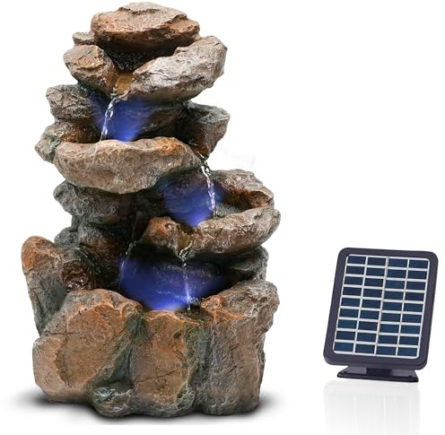 Bloomida Solar Fountain for Outdoor Use | Fountain with LED I Balcony/Garden Fountain Solar Waterfall Outdoor I Outdoor Cascade Fountain Water Fountain Garden (Yosemite Fall - Brown)