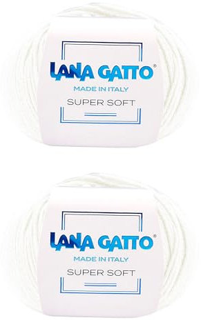 Strickgarn 100% Reine Merino-Schurwolle Extra-Fine, line Super Soft von Lana Gatto Made in Italy, hochwertiges Garn zum Häkeln und Handstricken, 100g 250 Meter, (Wollweiss - 978, 2)