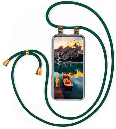 moex Handykette für Xiaomi 12T Hülle mit Band abnehmbar, Handyhülle mit Kette zum Umhängen, Handyband 155 cm lang Stoff Kordel Umhängehülle, Handy Umhängeband, Grün