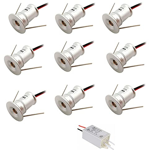 ruimeimei 12V 1W Recessed Celling Light for Kitchen, Stairs, Closet, Hallway,DIY Lighting Warm White Cold White Showcase Light Cabinet Downlight IP65 (Silver Shell, 120D White)