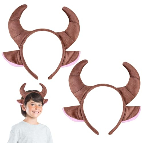 FUIPVGI 2 Stücke Kinder Kuhohren Stirnband Kuhhörner Haarreif, Stier-Cosplay-Set Zubehör, Tierohren Stirnband, Cartoon Stier Stirnbands, für Cosplay Karneval Halloween Fasching Party (Braun)