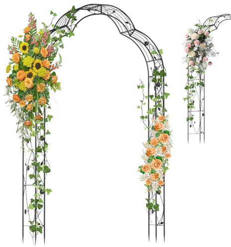COSTWAY 248cm Metal Garden Arch, 7 Combinations Way 2 Half Arches Archway Trellis Pergola Arbour for Climbing Plant Rose Vines, 2 Installation Methods Patio Arbor Decoration Stand for Party Wed