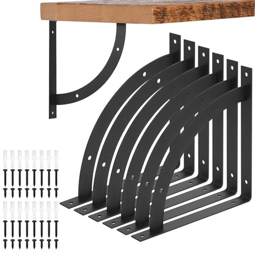 6 Pcs Heavy Duty Shelf Brackets Heavy Duty, Black Brackets for Shelves Brackets Wall Mounted, 90 Degree Right Angle Triangle Self Brackets for Shelving Radiator Greenhouse Shelf Brackets 5.65x5.65‘’