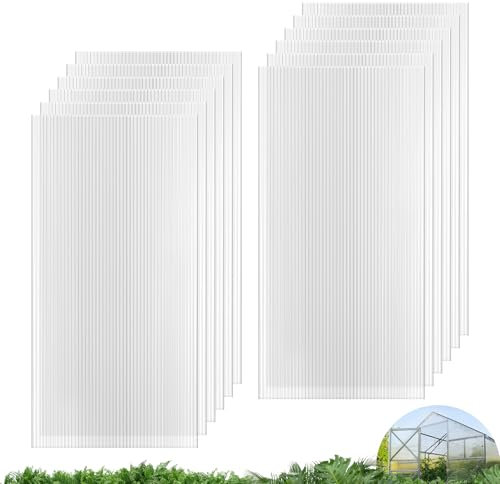 UMIG 12 Pieces 4' x 2' x 0.24 Polycarbonate Greenhouse Panels, Twin-Wall UV Protection Waterproof Plastic Roofing Sheets, Clear Replacement Panels for Greenhouse, Outdoor, Canopy