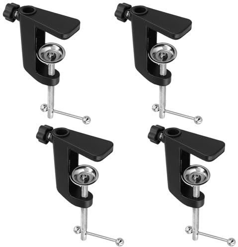 FUNSUEI 4 PCS C Shape Desk Table Mount Clamp, Black Table Mounting Clamp, Desk Mount C Clamp with Adjustable Positioning Screw Table Mount Clamp for Mic, Desktop, Table, Light