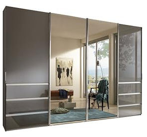 WIEMANN Schwebetürenschrank Kleiderschrank Schlafzimmerschrank 330cm breit, mit Schubladen, Glas Havanna, mit Spiegel, Höhe 217cm, Malibu