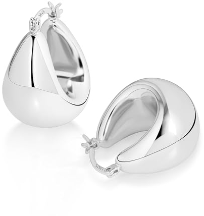 ALEXCRAFT Tropfen Große Dicke Ohrringe Silber 925 Creolen Breit Damen Chunky Hoop Earrings Geschenk für Frauen Freundin Mama Mädchen