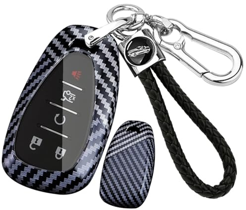 ontto PC Kohlefaser Autoschlüssel Hülle Schlüsselhülle Schlüssel Gehäuse Etui Passt für Chevrolet Cruze Malibu Camaro Volt Bolt Equinox Traverse Schlüsselanhänger 3/4/5 Tasten Zubehör-B Schwarz Weiß