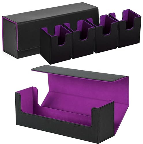 TATAFUN Commander Card Deck Box, Holds 500+ Cards, Leather Material, Magnetic Closure, For Magic/TCG/CCG (Black and Purple)