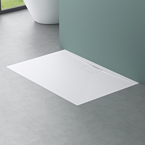Mai & Mai Duschtasse 100x140x3cm Duschwanne aus Mineralguss | Mineralgusswanne in Weiß DIN-Anschlüsse Geoma07
