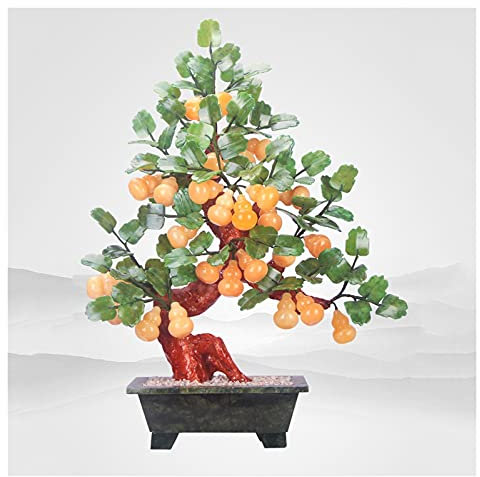 Künstliche Bonsai Künstliche Bonsai-Jade-Schnitzerei, Jade-Kürbis, Bonsai-Schreibtisch-Display, Fengshui, Stadthaus, Glücksornamente for Zuhause, Büro, Bonsai-Ornamente Künstliche Pflanze(Groß)