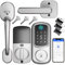 Keyless Entry Door Lock with Handle Set, Keyless Entry Deadbolt with Handle Set,Smart Locks for Front Door Auto Lock Work with Alexa,Silver