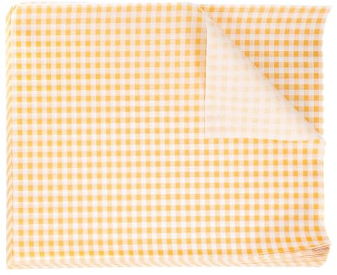 QUARKZMAN 100 Blatt Backpapier 30 x 40cm Karierte Deli Papierblätter Fettdichte Burger Papier Vintage Verpackungspapier Wrap Papier Pommes Papier für Korb Burger Butterbrot Sandwich, Gelb