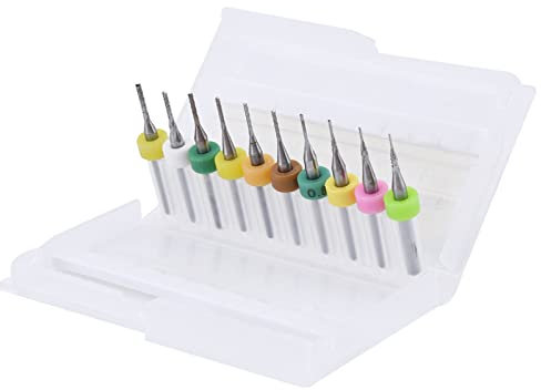Baxnore 10 Stück 1/8 Zoll Schaft-Schaftfräser, Hartmetall-Stahl-PCB-Schaftfräser, Gravurbits, Fräser, 0,5/0,6/0,7/0,8/0,9/1,0/1,1/1,2/1,3/1,4 mm Hartmetall-Schaftfräser