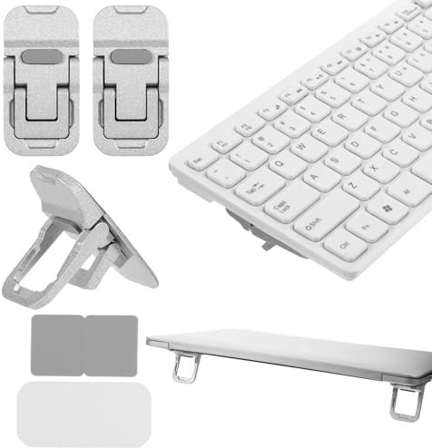 2Pcs Keyboard Riser, Portable Computer Keyboard Stand Self Adhesive Laptop Feet Mini Keyboard Lift for Desk Foldable Zinc Alloy Laptop Riser for Most Keyboards (Silver)