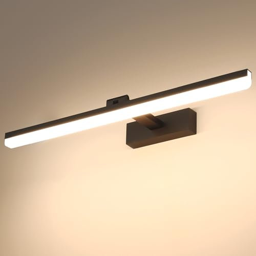 Pasoar LED Spiegellampe Bad 60cm, 18W IP44 Spiegelleuchte Bad, Badezimmer Lampe Wand Aluminium Badlampe Badleuchte Wand, Natürliches Weiß 4000K, Schwarz