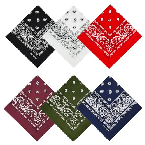 APIGANIZ 100% Cotton Bandanas, 21 x 21 inches, Set of 6 (Basic - Dark Colors)