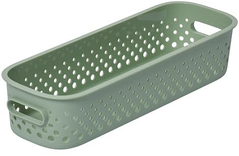SmartStore Aufbewahrungskorb mit Griffen in grün 1,3L (29,5x10x6,5cm) I Körbchen Aufbewahrung aus recyceltem Kunststoff I Essence Slim Aufbewahrungskorb I Aufbewahrungsboxen mit 10 Jahren Garantie