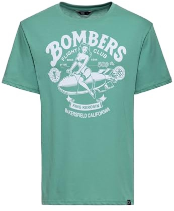 King Kerosin Herren T-Shirt · Shirt · Retro · Vintage · Herrenshirt · Print · Logodruck · Monochrom Print · Kurzarm · Rundhals · Schwarz · Zeitlos · Rockabilly · 50s · Bombers