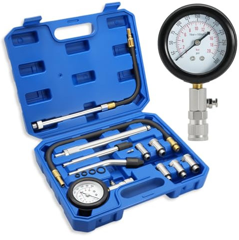 Wvoillty 11tlg Auto Kompressionstester-Satz für Benzinmotor 0-300 PSI / 0-20 Bar, KFZ Benzin Motor Kompressionsprüfer, Zylinderdruck Kompressionsmesser