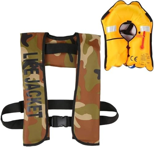 Taotiieout Automatische Wassersportweste for Bootfahren, Angeln, Kajakfahren, Paddeln(Green Camouflage)