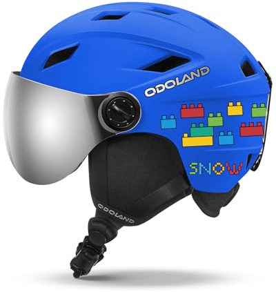 Odoland Kids Ski Helmet with Visor Goggles for Boys Girls, Adjustable Toddler Snowboard Helmet with Magnetic Buckle Strap for Children Ages 3-12 for Skiing LXS
