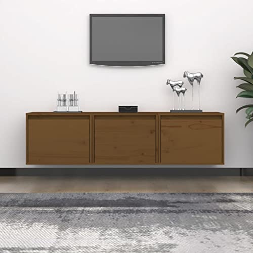 Meuble TV 3 pièces en pin massif marron miel pour centre de divertissement et console multimédia – Meuble élégant en bois pour le rangement et l'affichage du salon