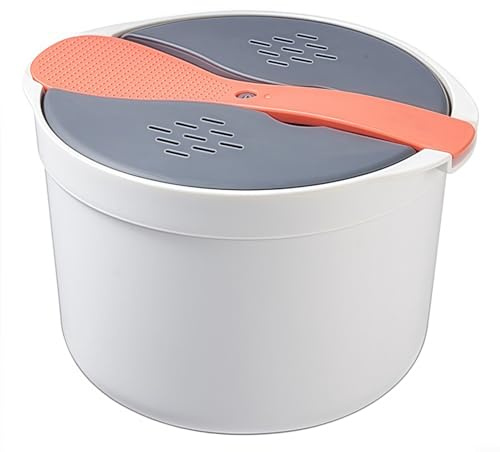 HEIBTENY Portable Microwave Rice Cooker and Vegetable Steamer Pot with Strainer – Multifunctional Cooker for Pasta, Soup and More, Dishwasher Safe(Orange)