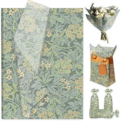 50 Blatt Vintage grünes Seidenpapier botanisches Blumen Geschenkpapier | 50 Blatt Vintage grünes Seidenpapier Elegantes botanisches Blumen Geschenkpapier Geschenkbeutel Bastelverpackungen Rot grüne
