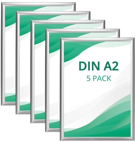 QWORK® Lot de 5 Cadre Clic-Clac Porte Affiche Mural - A2 (42 x 59,4 cm) - Profil en Aluminium de 25 mm - Argenté